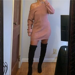 Dusty rose ribbed sweater dress
